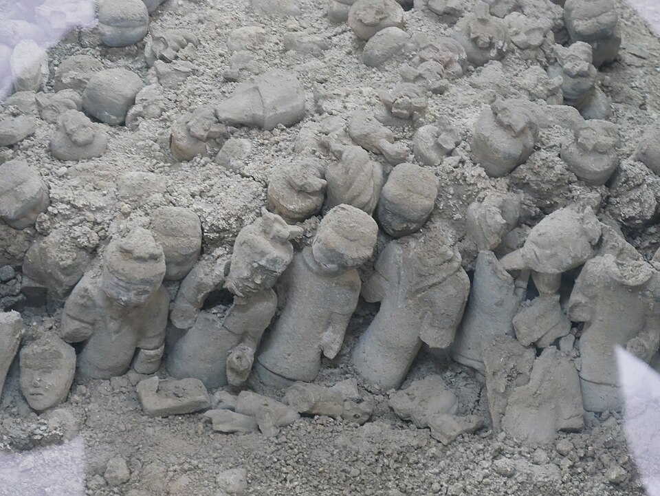 汉兵马俑陶俑局部特写