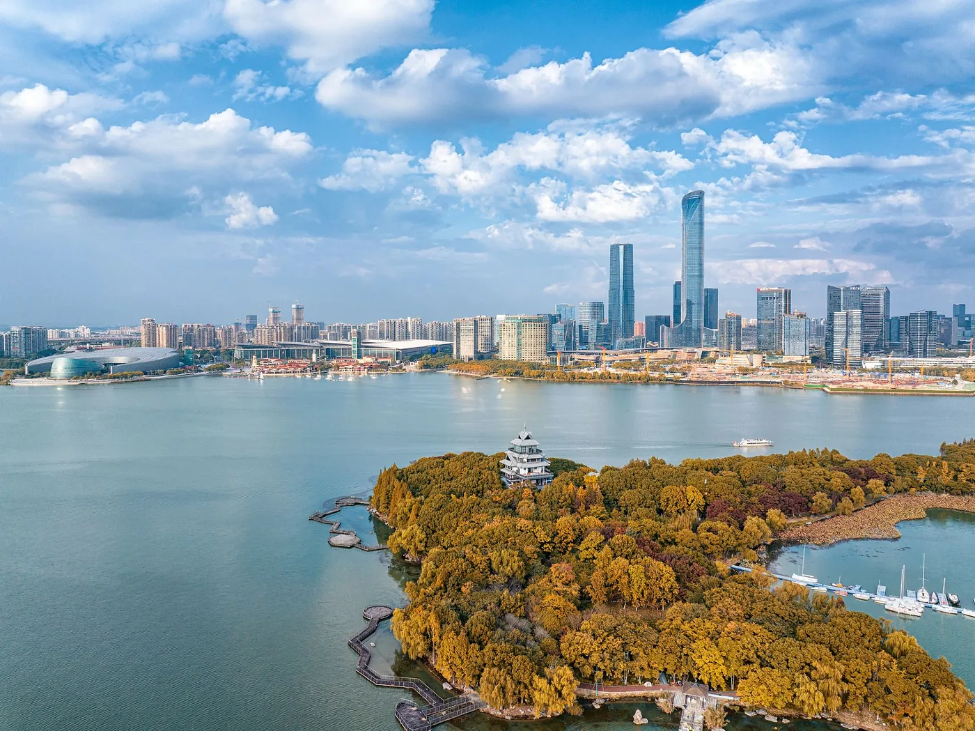 金鸡湖实景图片